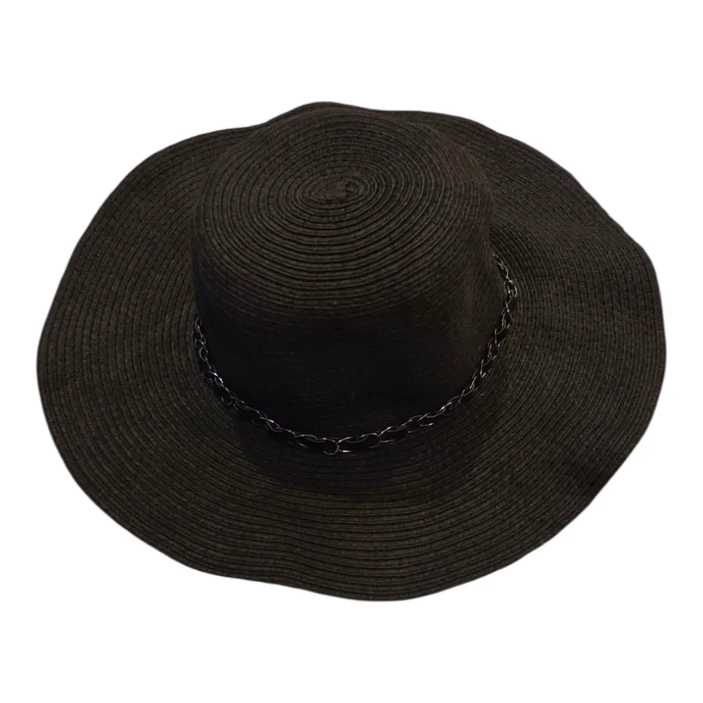 Chic Black Wide Brim Hat with Chain Accent - Picture 3 of 7